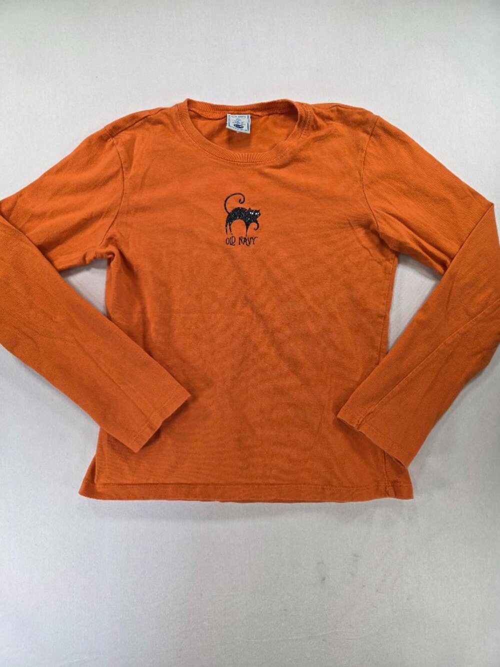 Old Navy Teens Long Sleeve Shirt Youth XXL Orange Halloween Cat Spooky